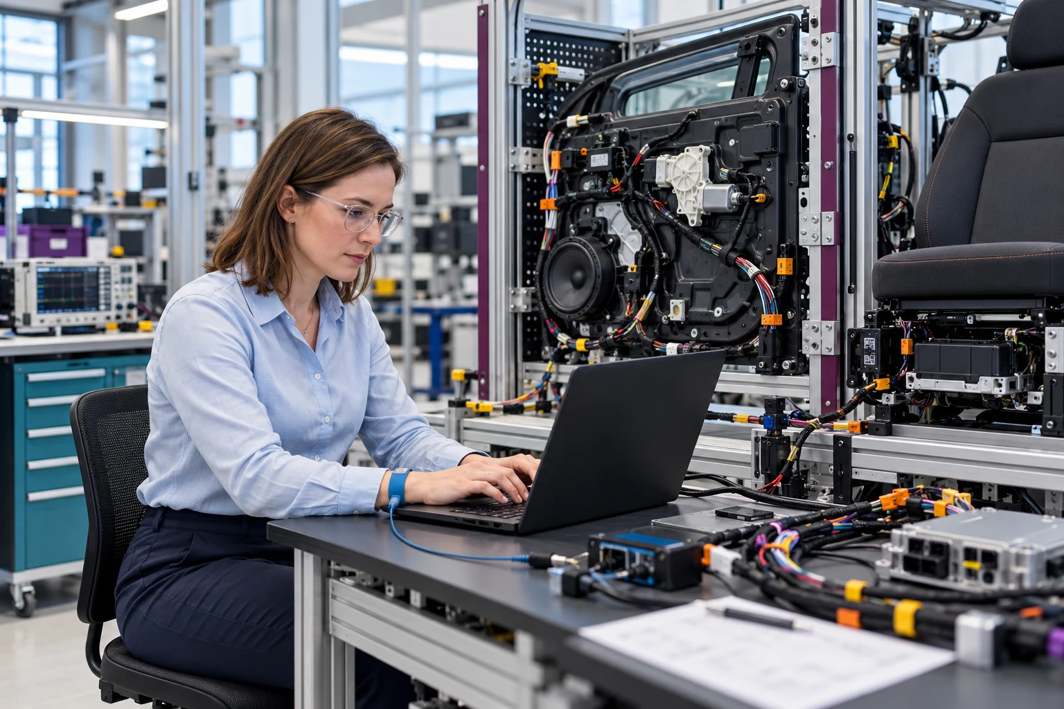 Engineer evaluating work in a technical environment